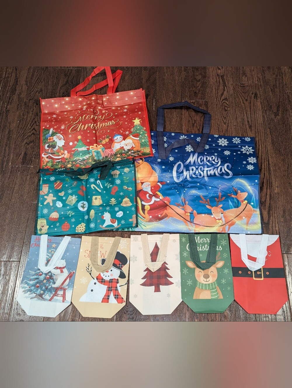 Bundle of Reusable Bags with Christmas Print